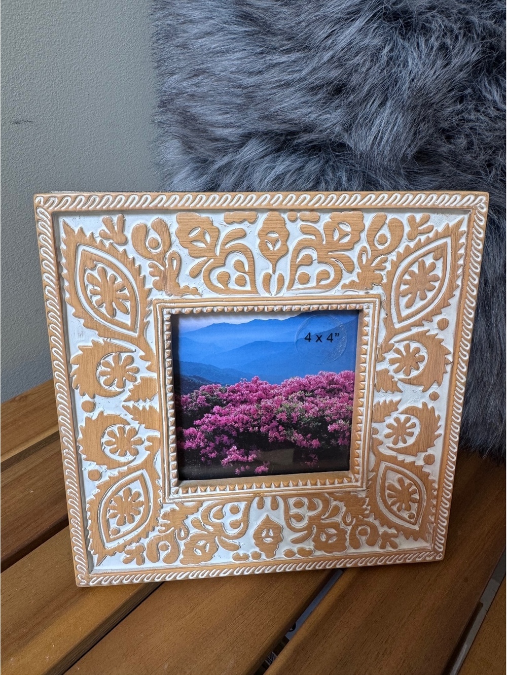Opalhouse 4x4 Trellis Motif Picture Frame Natural Wood Tone Carved Boho
